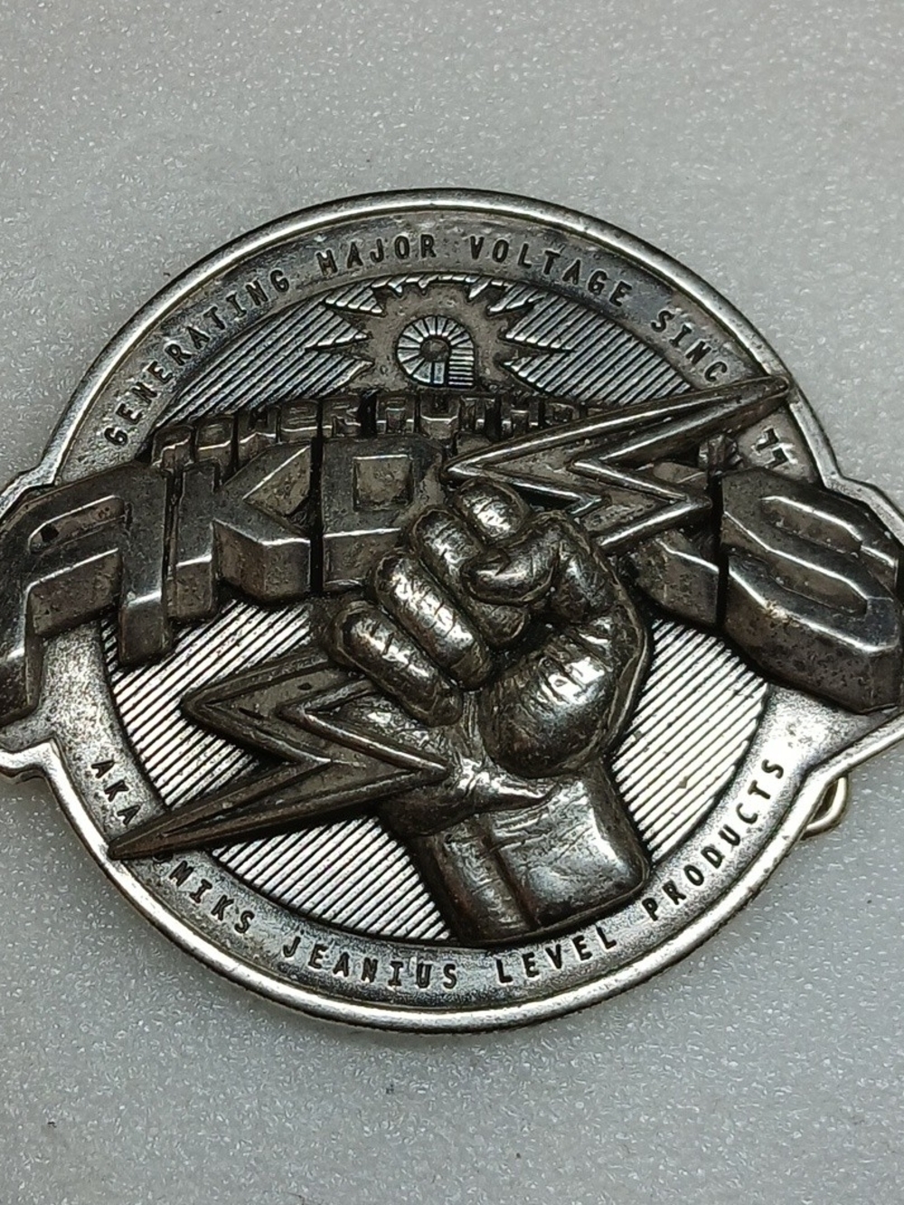 Akademiks Silver Fist Lightning Medallion Belt Buckle